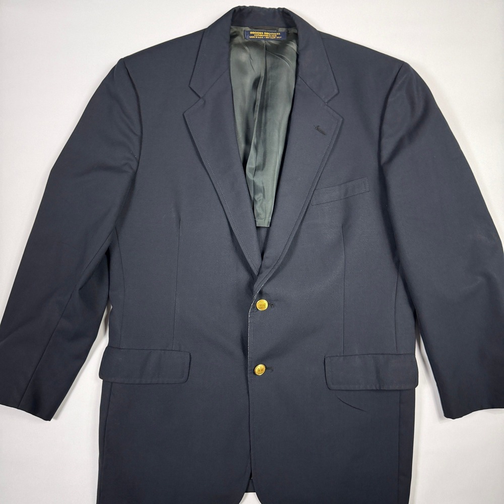 Vintage Brooks Brothers Makers Men Blazer 44 Navy Blue Wool Gold Crest USA WORN!
